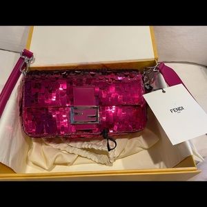 100% Authentic Fendi SATC Fucshia Sequin Baguette Bag